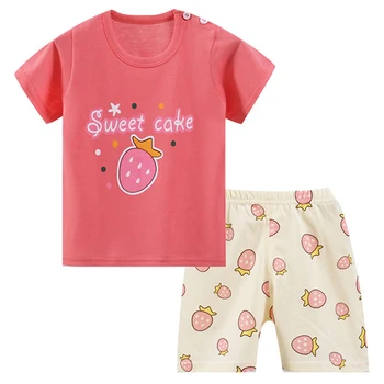 Комплект летней одежды для маленьких девочек из 2 предметов, Корейская одежда, Топы с короткими рукавами и милыми буквами из мультфильмов + шорты, Детская одежда BC1379
