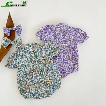 Повязка на голову -хлопковая одежда для новорожденных, очаровательное боди в китайском стиле с цветочным рисунком для маленьких девочек - Идеальное летнее сочетание