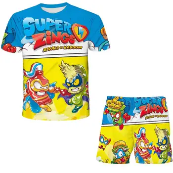 Super Zings - Спортивный комплект с короткими рукавами и 3D-принтом, подходит для младенцев, футболки и шорты, 2 предмета