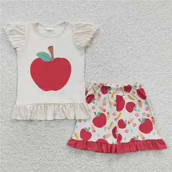 gsso0359 летняя оптовая цена для девочек с рисунком яблока, шорты-карандаш с коротким рукавом, бутик, милый комплект
